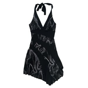 Y2K Vintage Whimsigoth Halter Glitter Sharkbite Hem Dress Black No Brand S/M